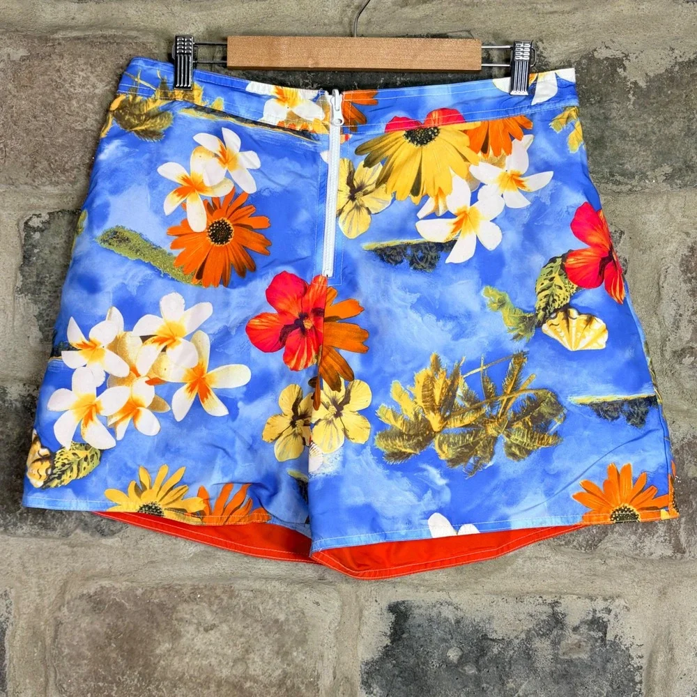 Catalina Reversible Board Shorts Women's Large 12/14 Blue Tropical Floral Orange